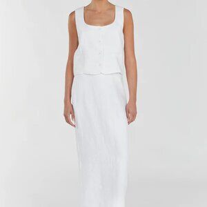 DISSH ROBERTS WHITE LINEN MIDI SKIRT